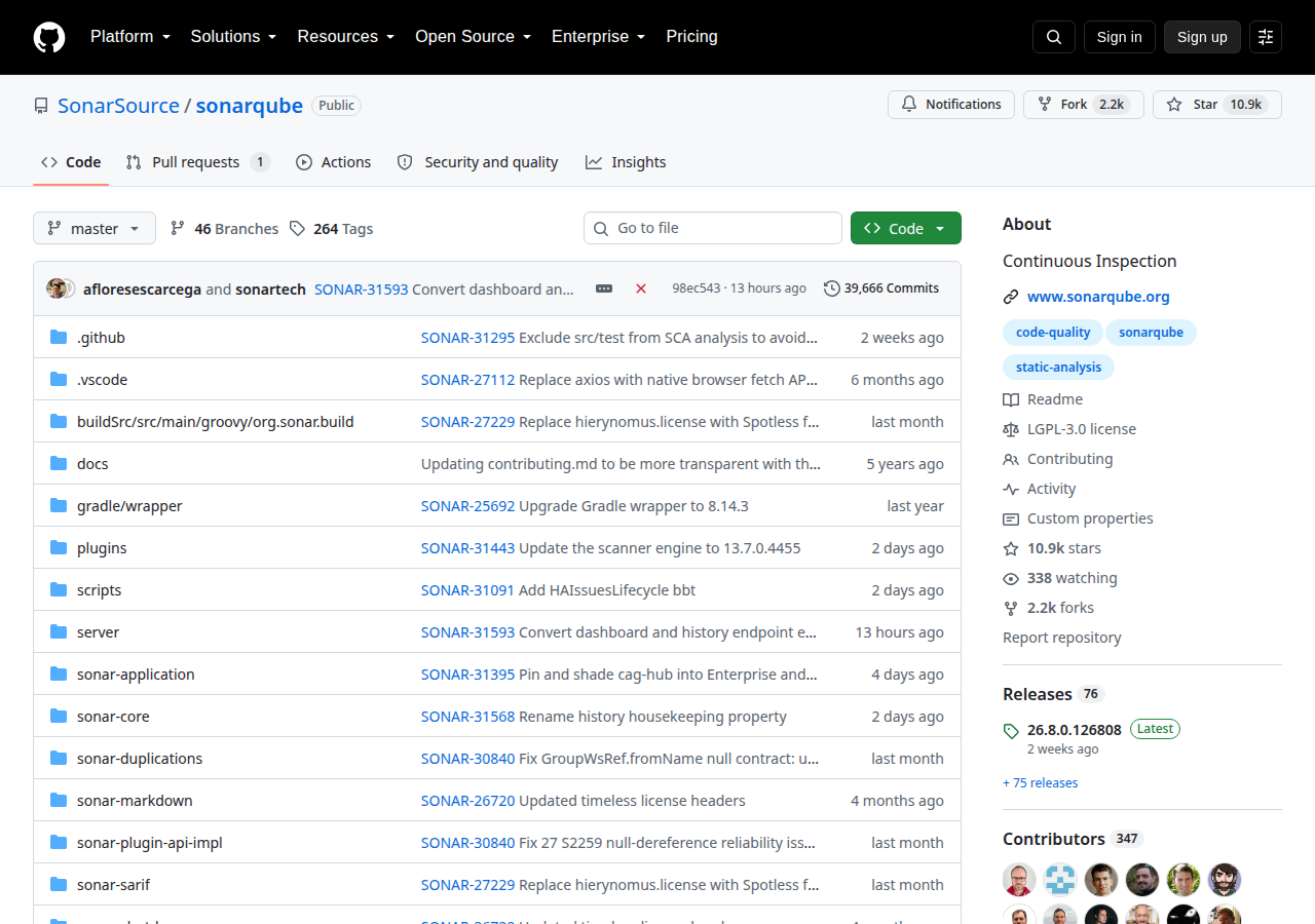 Skärmdump av SonarQube