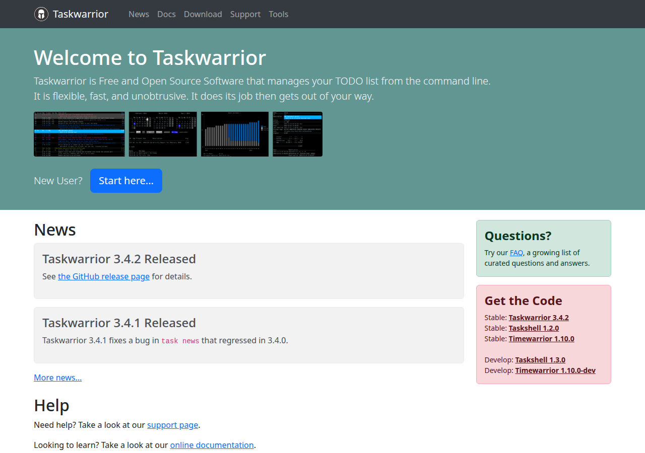 Skärmdump av Taskwarrior