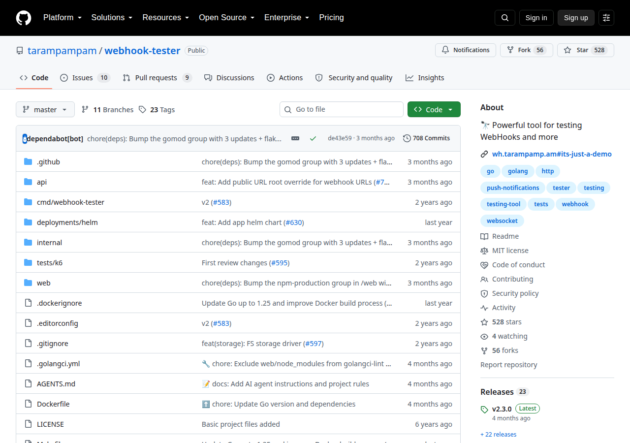 Skärmdump av WebHook Tester