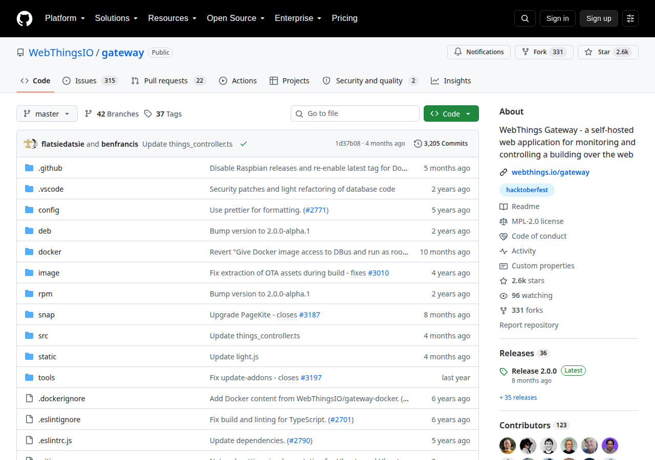 Skärmdump av WebThings Gateway