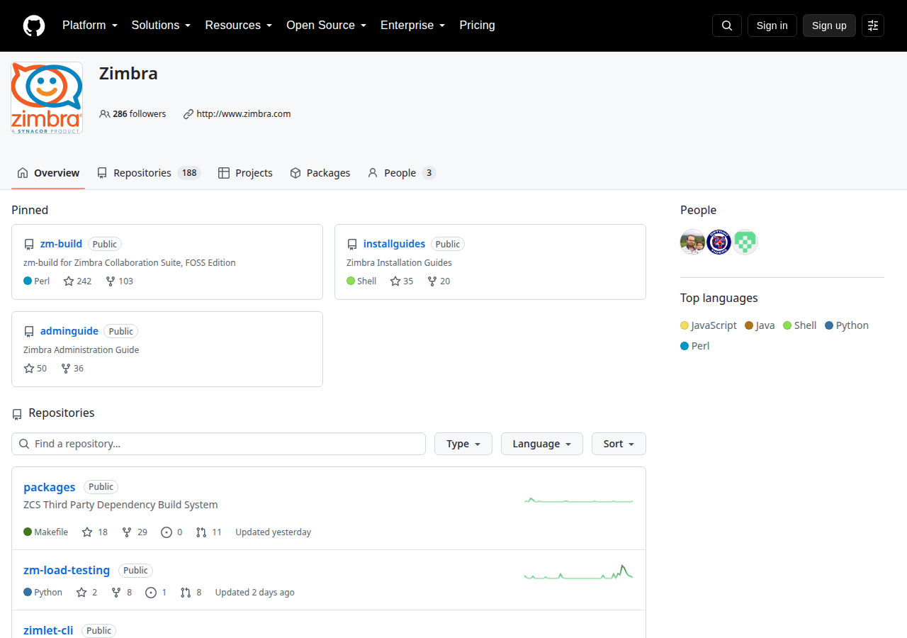 Skärmdump av Zimbra Collaboration