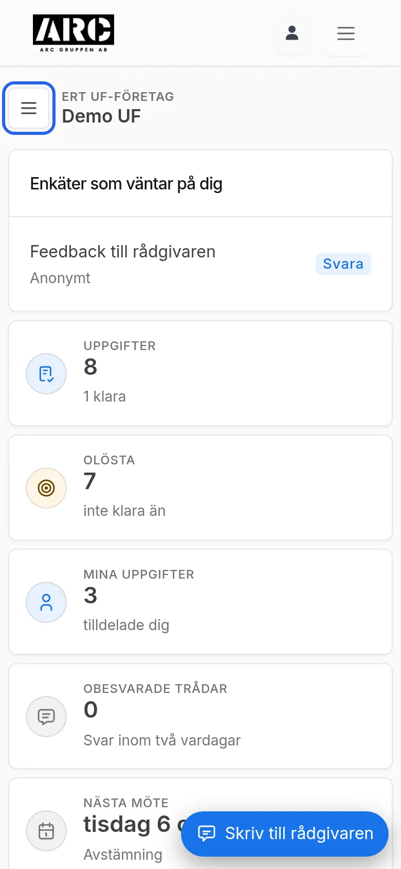 Rutan Enkäter som väntar på dig överst, siffrorna under