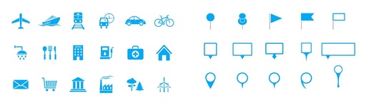 Map markers and icons, light theme